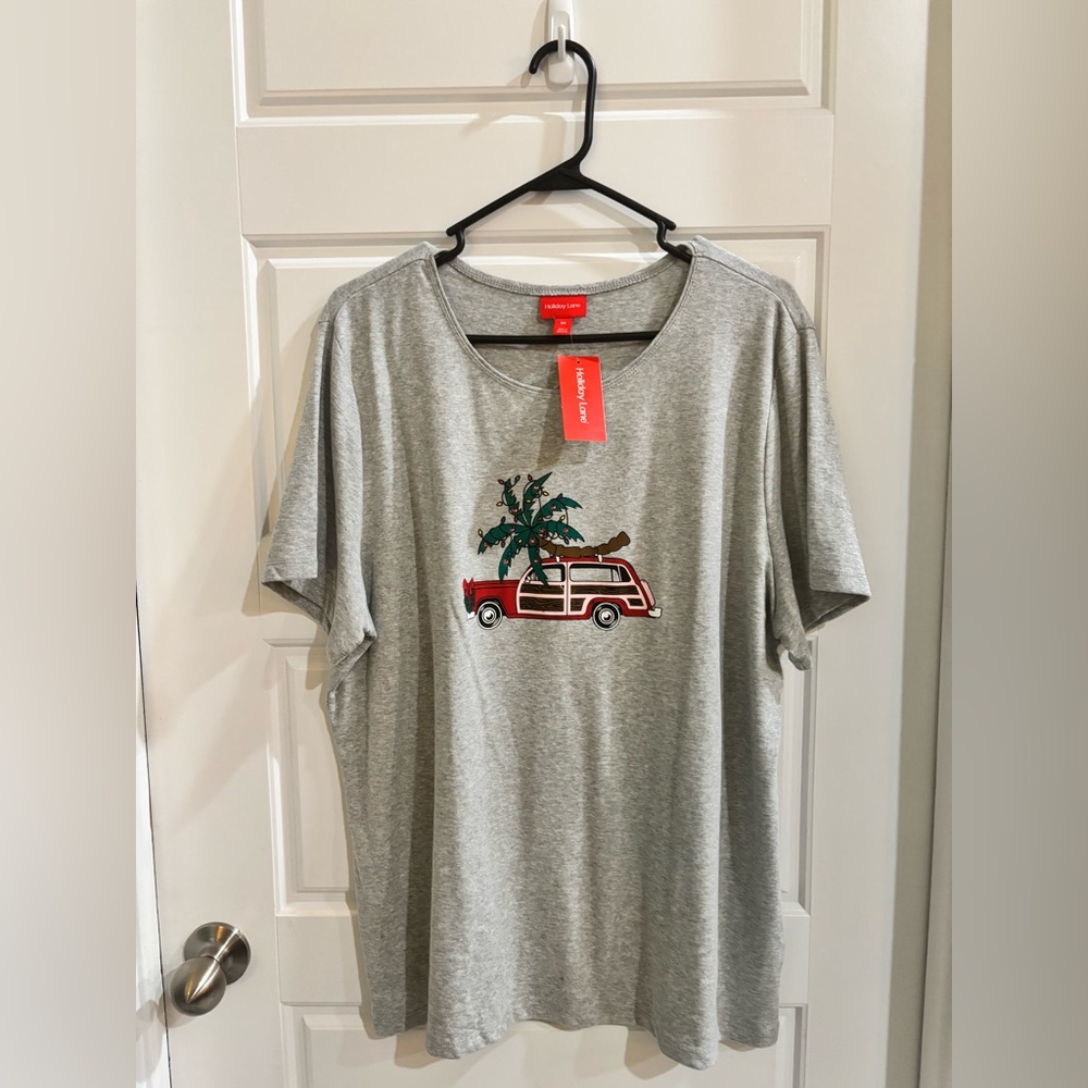 XXL CHRISTMAS Gray Graphic T-Shirt with Palm Tree and Van